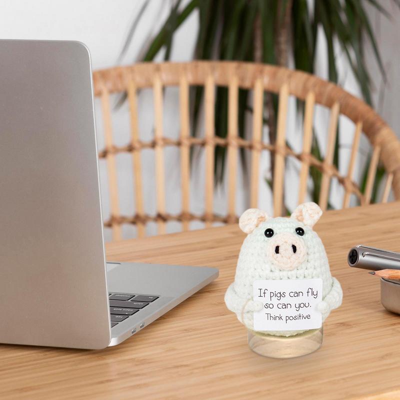 Positive Crochet Doll Encouragement Knitting Doll With Positive Card Funny Novelty Handmade Animal Cheer Up Decor For Home