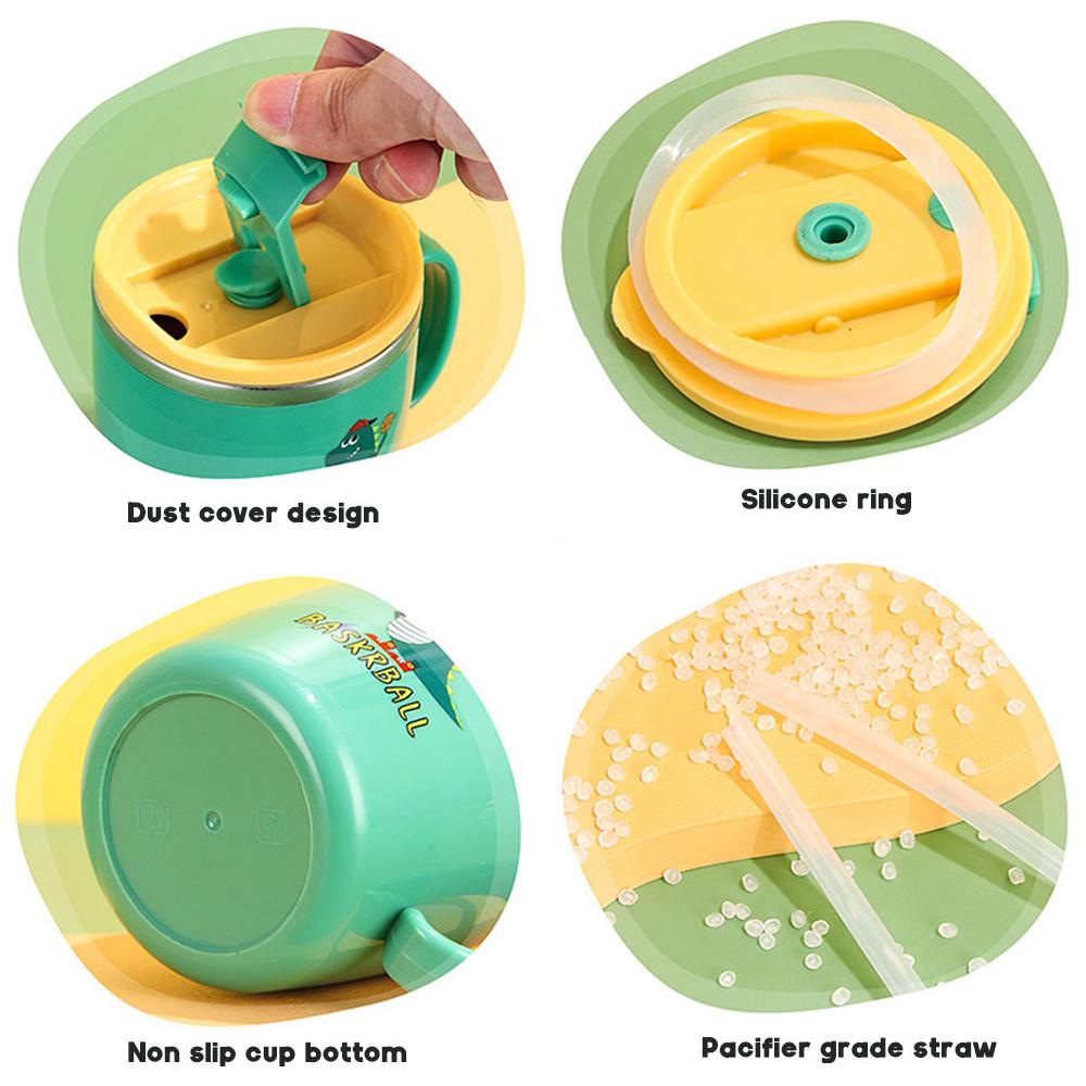 280ml Dětský hrneček na krmení s dinosaurem Nerezová termoska Hrneček se slámkou Dětský hrneček na mléko Proti horku a úniku Batolecí láhev na vodu