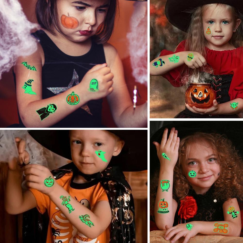 10pcs Halloween Pumpkins Tattoo Stickers Luminous Temporary Waterproof Stickers for Face Body Tattoo Kids Halloween Party Props