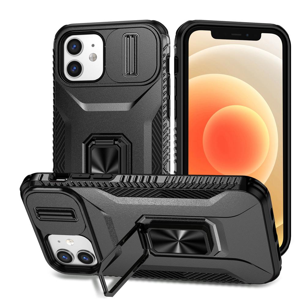 KEYSION Nárazuvzdorné pouzdro pro iPhone 11 Pro Max, vysouvací kryt s ochranným kroužkem pro objektiv fotoaparátu, stojánek, zadní kryt pro iPhone XS Max X XR