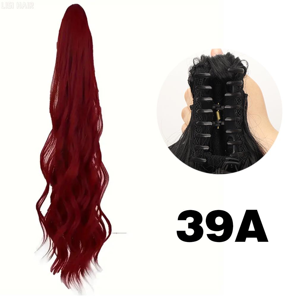 XINRAN Synthetic Long Wavy Ponytail Hair Extensions Claw Clip In Pony Tail Natural Black Wig For Women Cosplay Wear