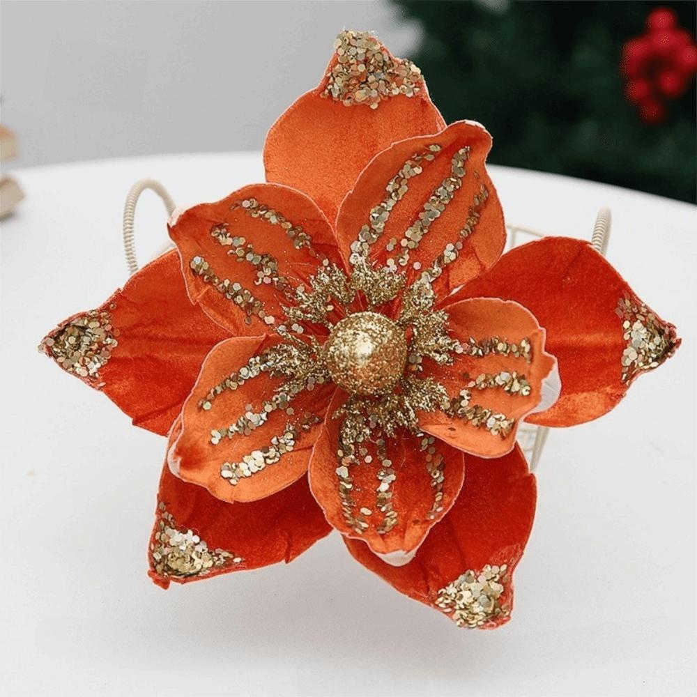 Sequin Artificial Poinsettia Glitter Flower 21cm 3D Simulation Magnolia  Wedding Party Decoration