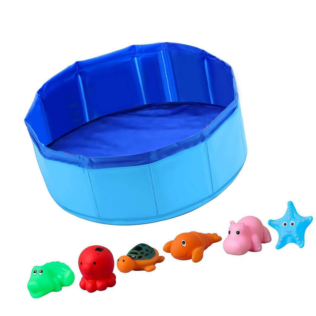 Foldable Pet Water Bowl Skid Resistant Base 6pcs Chew Toy Portable Bathing Pool Cats And Dogs