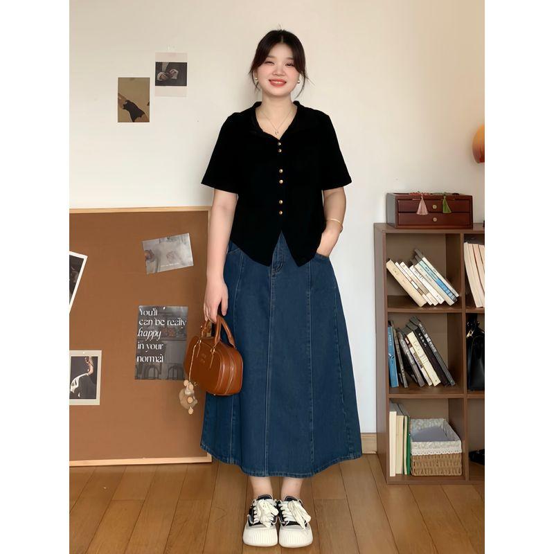 

Plus-Size Women s Clothing for Slightly Chubby Girls, Summer Slimming Commuter Shirts, Stylish and Elegant Tops 3048 Black L