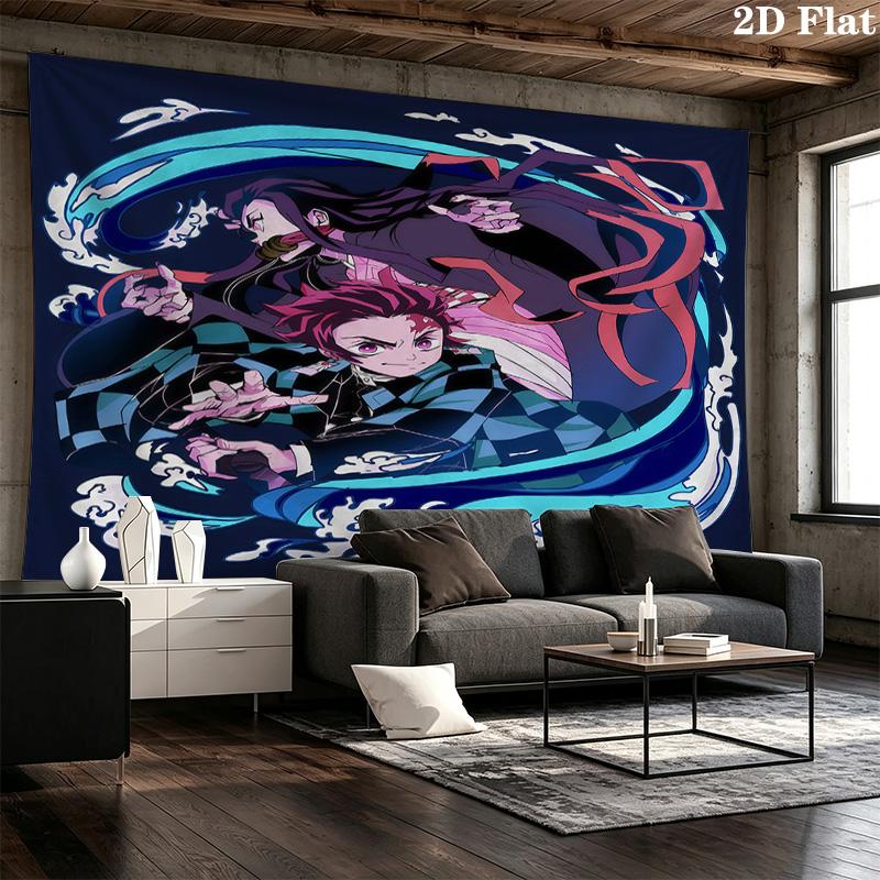 Demon Slayer Wall Tapestry Aesthetic Wall Hanging Printed Fabric Blanket Decorative Tapestries For Bedroom Living Room Home Decor