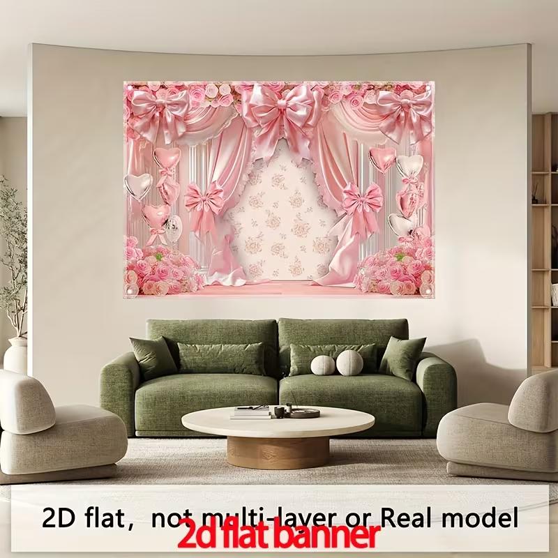 

2D Princess Pink Bow Backdrop, Romantic Curtain & Rose Photography Background for Party Decoration 47.2x31.5inch/120*80cm