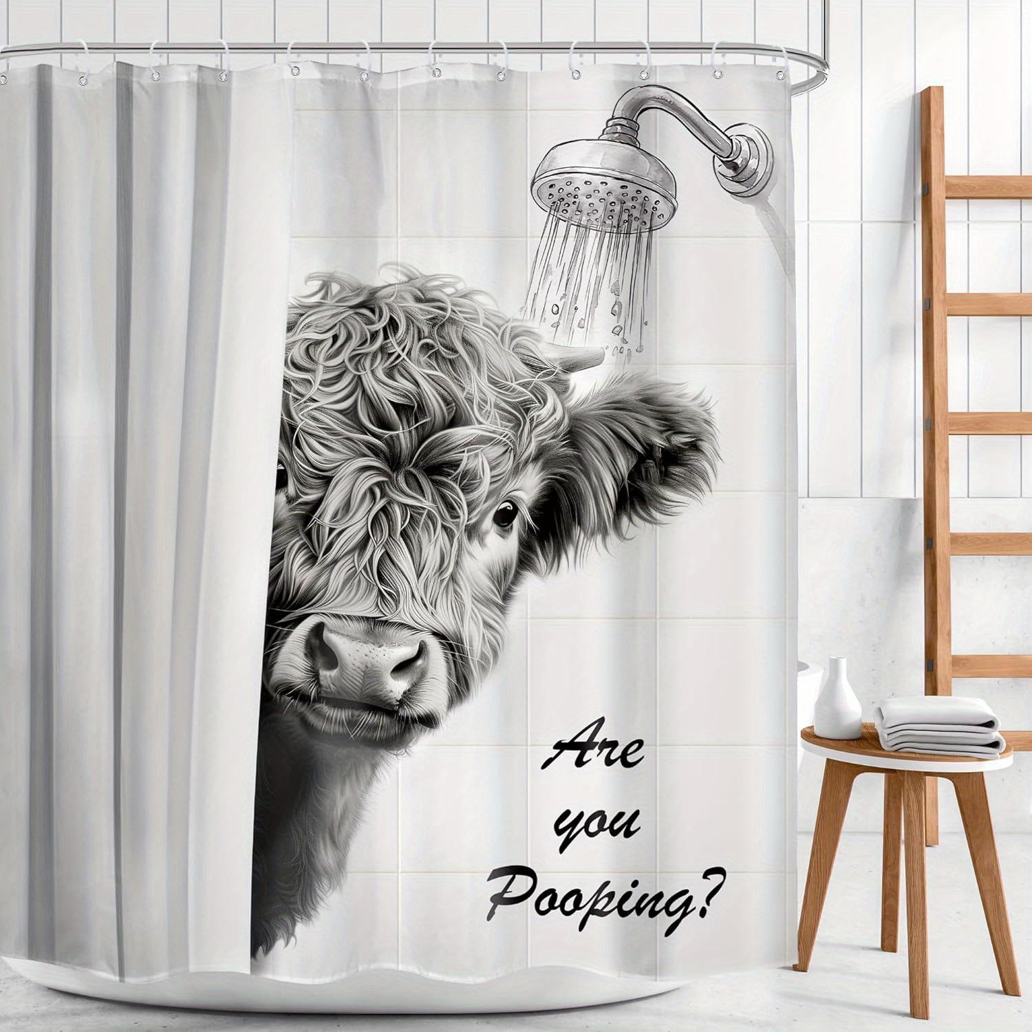 

Funny Cow Shower Curtain Machine Washable All Season Waterproof Privacy Protection Humor Design Cute Enhance Spatial Aesthetics W60H190(CM)-1 Pcs