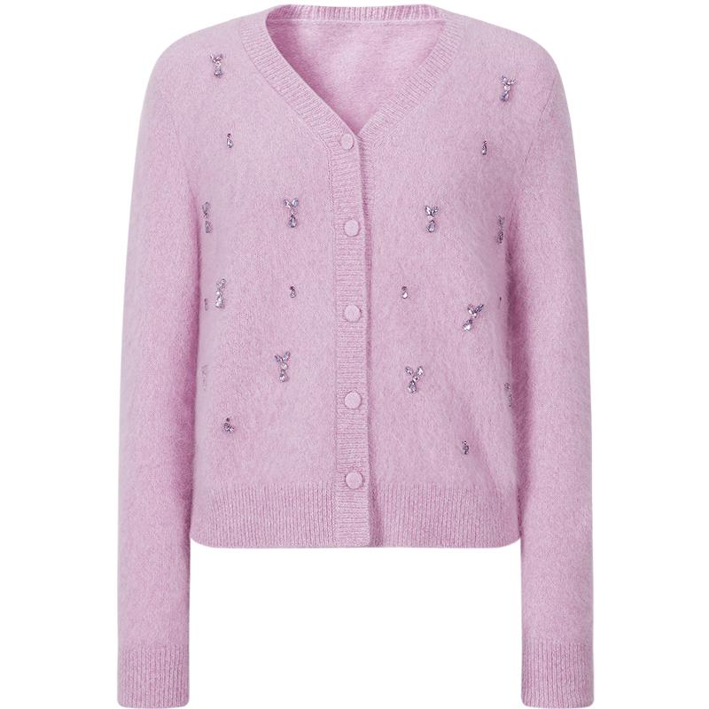 JOOOZ V-Neck Beaded Pure Wool Knit Cardigan