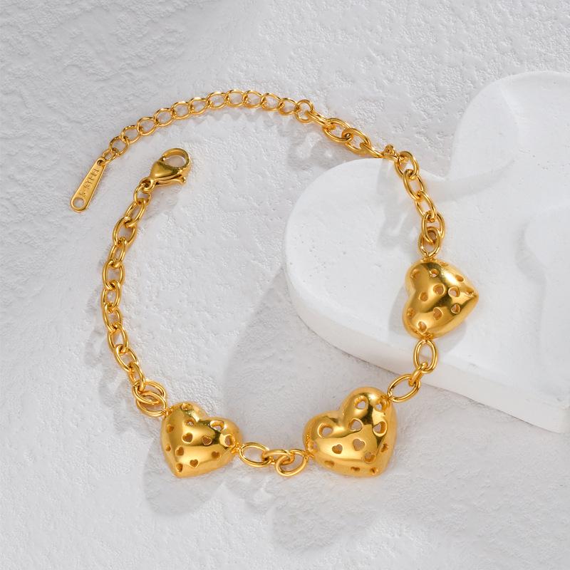 

Винтажный браслет из нержавеющей стали с вырезом в форме сердца, ручной работы, для женщин золотой