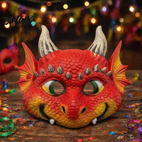 Colorful Halloween Party Mask 3D Cute Dragon Full Face Mask, Baby Lightweight Breathable Vibrant Role Play Costume with Realistic Scales And Horns for