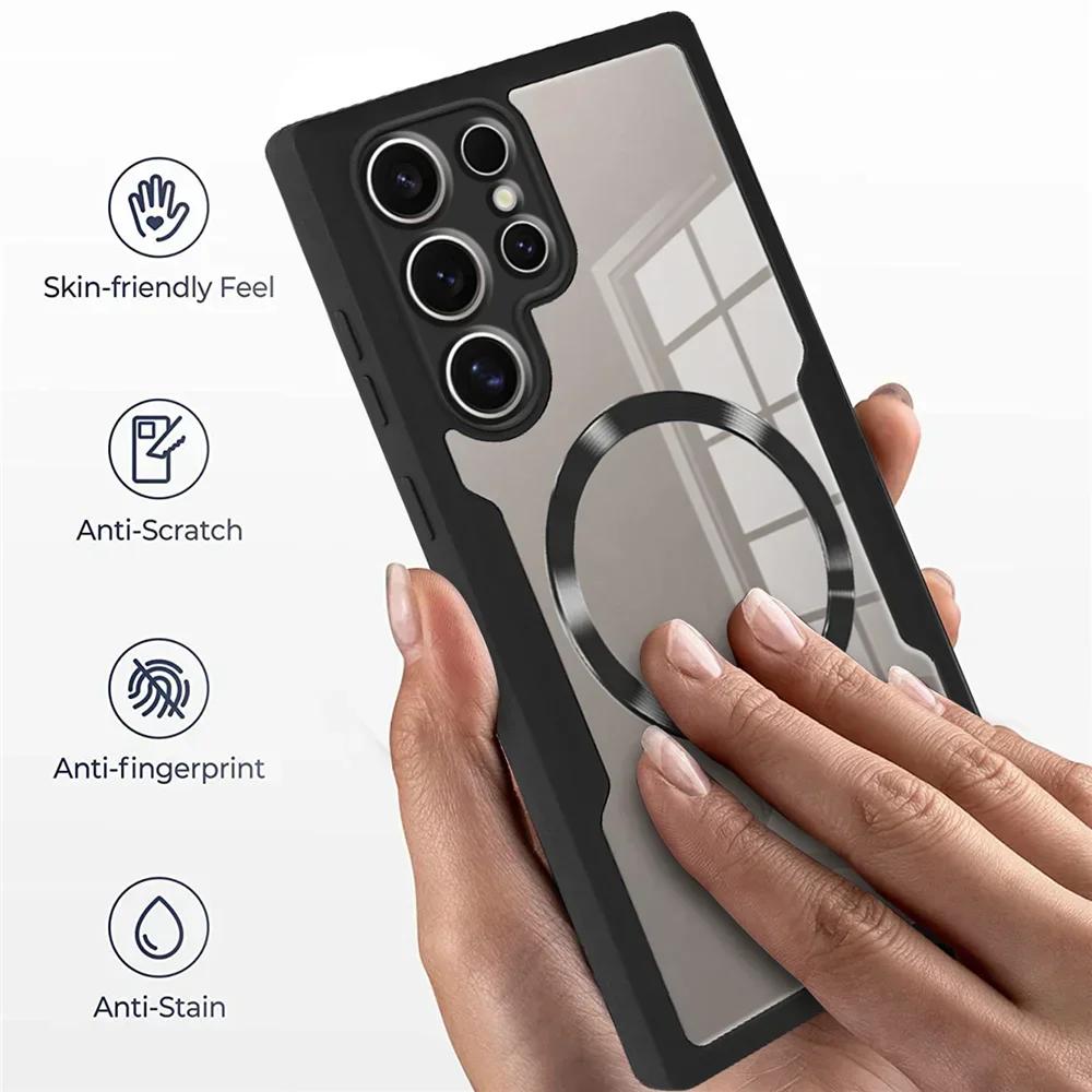360° Full Shockproof Magsafe Case for Samsung Galaxy S25 S23 S22 S24 Ultra Plus FE Magnetic Wireless Charging Transparent Cover