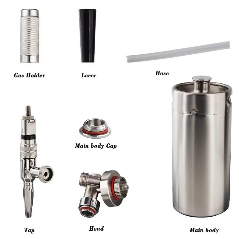 Nitro Cold Brew Coffee Barrel,Stout Beer Coffee Faucet Dispenser,Homebrew Nitrogen Beer Keg Tap Mini Growler Kit, 2L / 3.6L