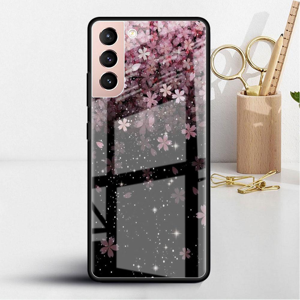 Glass Case For Samsung Galaxy S22 S20 FE S21 5G S10 S9 Plus Note 10 20 Lite Tempered Phone Cover Star Cloud
