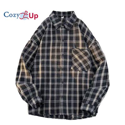 Cozy Up Herren Flanellhemden, Langarm, Locker geschnitten, Tasche, Karomuster