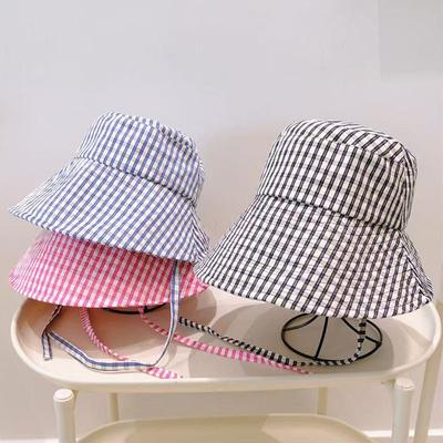 Spring Summer Plaid Bucket Hat Women Visor Fashion Large Size Face Slimming Fisherman Hat