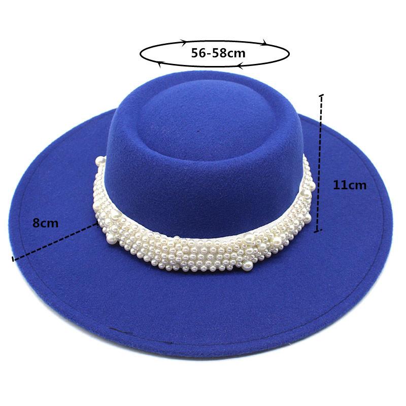 Women's Fedora Hat  8cm Pure Color Pearl Top Hat Jazz Top Hat Fall Winter Women's Concave Black Top Hat Felt Hat Panama Hat