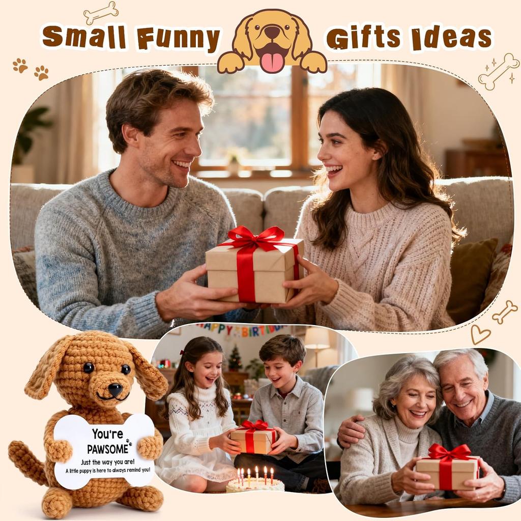 Funny Crochet Dog Emotional Friend Support Dolls Home Decoration Cute Handmade Knitted with Card Birthday Christmas Gifts