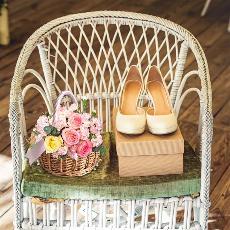 One Wicker Rattan Flower Child Basket with Handle and Bow Hand Woven Easter Basket Wicker Basket for Weddings