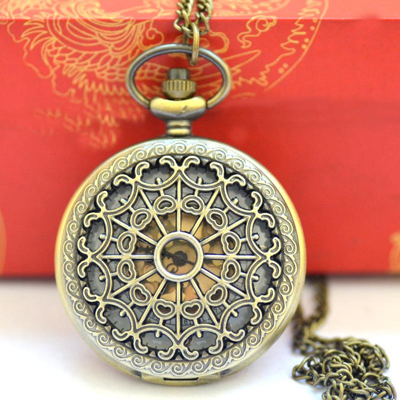 Ceas de buzunar vintage schelet pânză de păianjen - Mărime clasică mare 8110