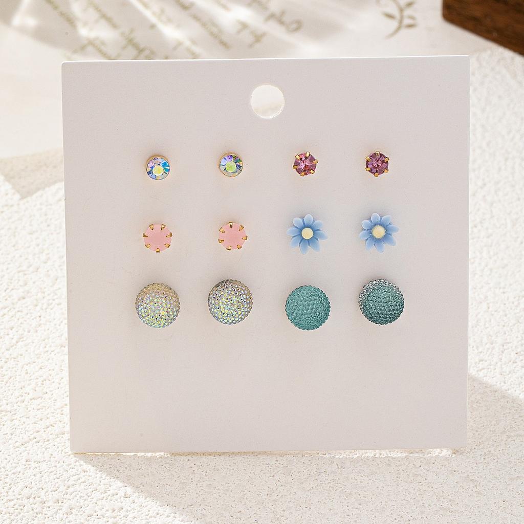 Trendy Inlaid Colored Zircon Acrylic Stud Earrings, Versatile and Sweet Earrings Set.