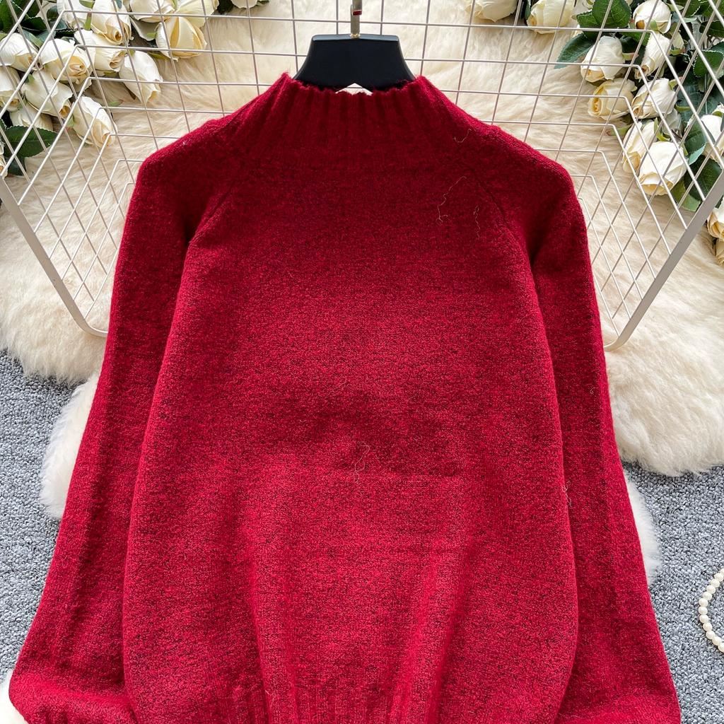 Autumn Winter Women College Style Stand Collar Knitted Sweater Pullover Tops For Girl