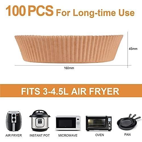 AiQInu Papier Sulfurisé Rond pour Air Fryer, 100 Pièces 16 cm Cuisson Paper Liner, Food-Grade BPA gratuit, Papier Parchemin Accessoi