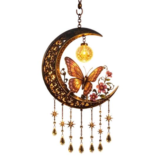 Dreamy Balcony Wind Chime Fairy Moon Pendant, Acrylic Hanging Ornament with Star Sunproof Patio & Crystal Decors for Garden Patio Outdoor Weatherproof