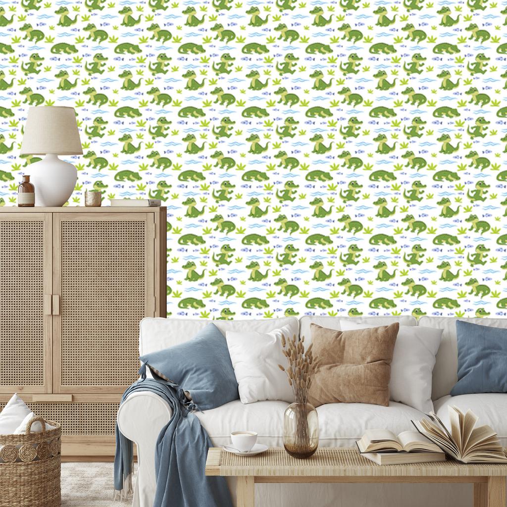 Crocodile Wallpaper White and Lime for Living Room and Bedroom 50x1000