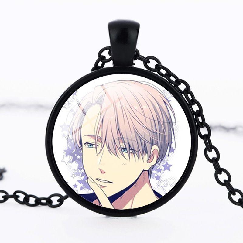 Round Acrylic Alloy Pendant Figure Pattern Necklace Unisex Chain