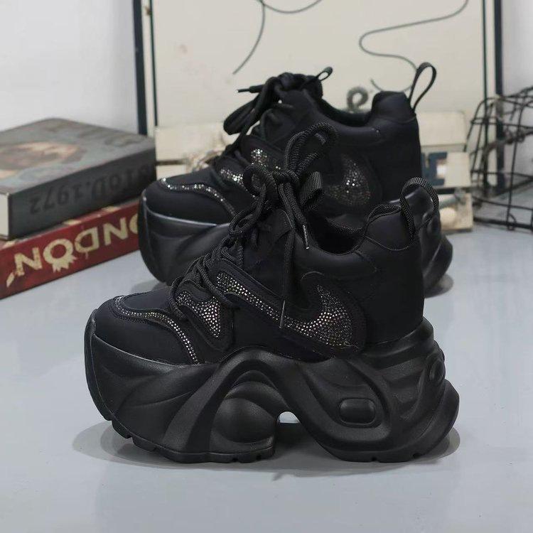 Fleece platform dad shoes autumn and winter new rhinestone small height increase casual sports shoes