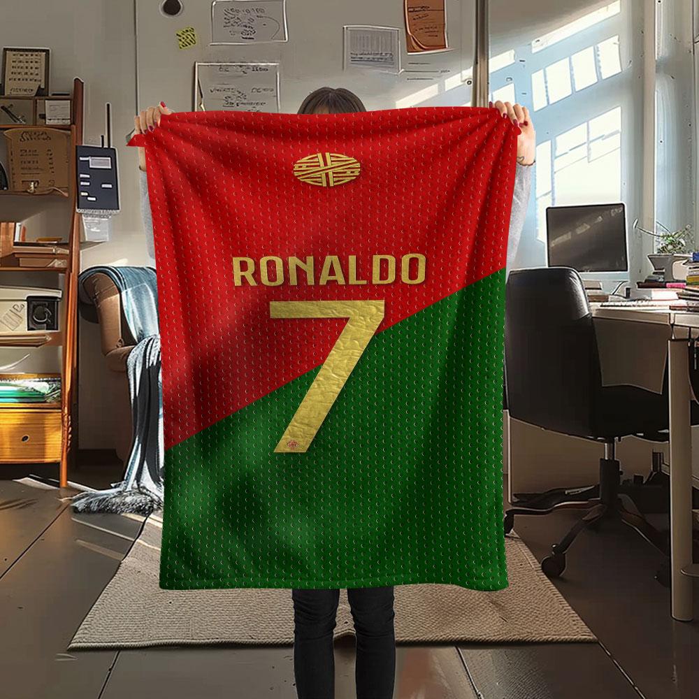 1PC Cristiano Ronaldo Patterned Flannel Blanket Suitable For All Seasons for Home Decor Warmth and Comfort Gifts Holiday Present
