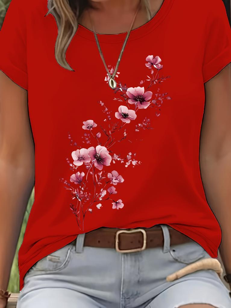 Plus Size Purple Floral Branch Womens Tee Delicate Watercolor Flower Graphic Casual Light Purple Top