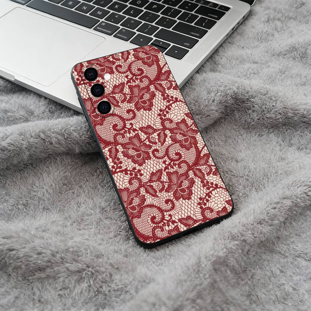 L-Lace Print Pattern Phone Case For Samsung Galaxy A73,A71 A72,A70,A53,A52,A51,Soft Silicone Black Cover