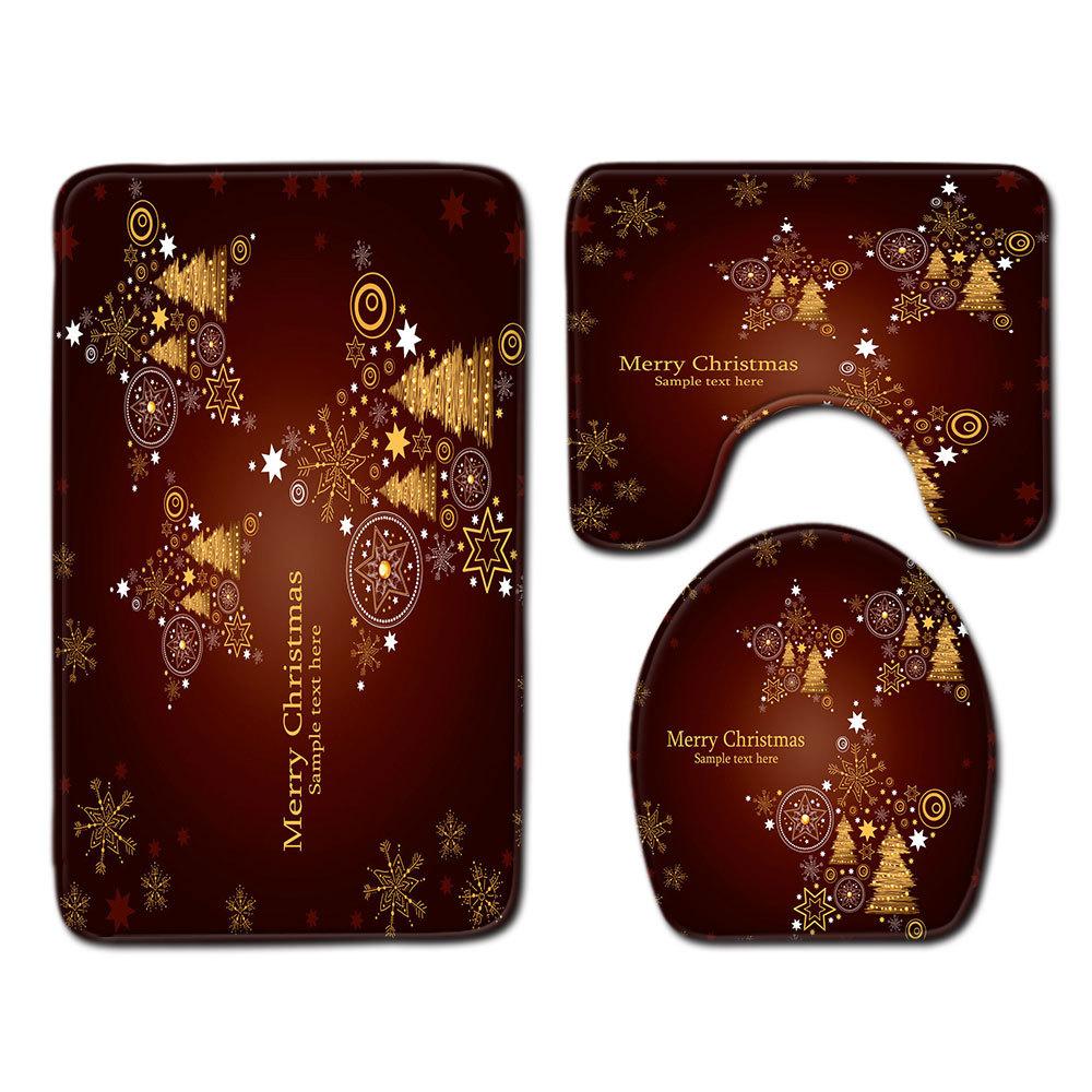Christmas Bathroom Floor Mat Toilet Three-Piece Set