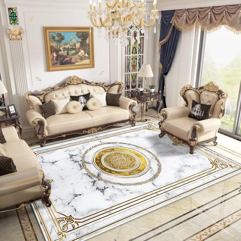 Retro European Carpets for Living Room Washable Carpet Home Bedroom Decoration Luxury Gold Large Rug 200x300 Non-slip Bath Mat