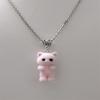 Cute Resin Flocked 3D Cat Necklace,Cartoon Animal Pendant,Cat Jewelry,Holiday Party Gift,Cat Lover Gift