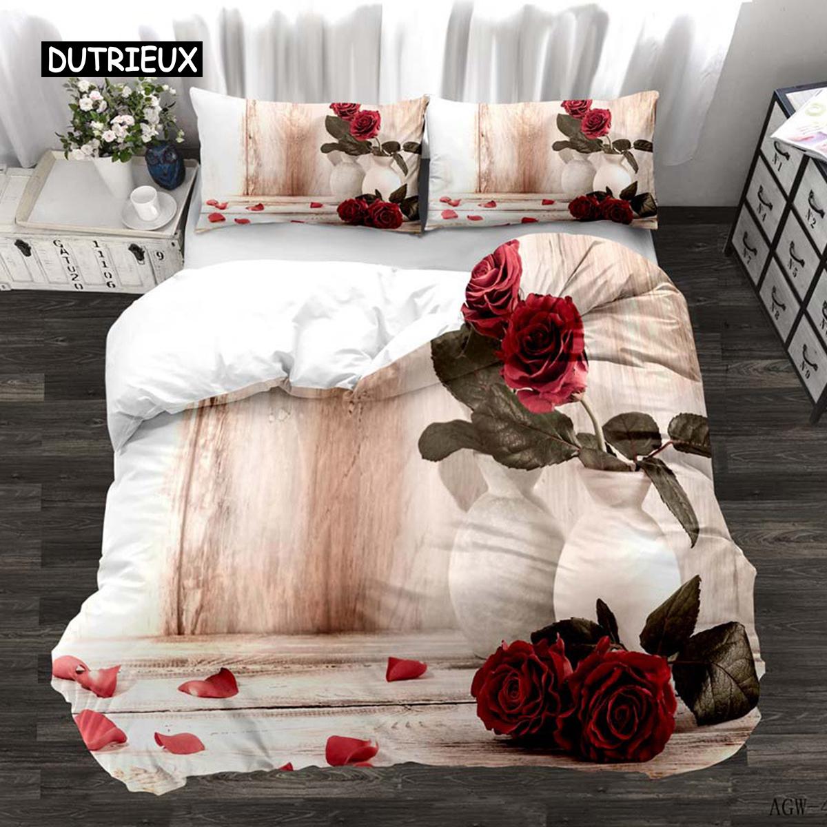 

Комплект пододеяльников с розами из микрофибры, романтические цветы, парное одеяло, подарок на День святого Валентина, цветочная тема, королевское одеяло, покрывало EU single(135x200cm)