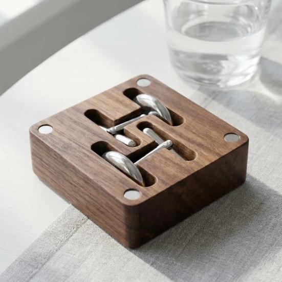 Walnut Cufflink Box, Solid Wood Magnetic Closure Storage Case for Men, Small Jewelry Organizer for Rings Necklace, Gift Box for Men