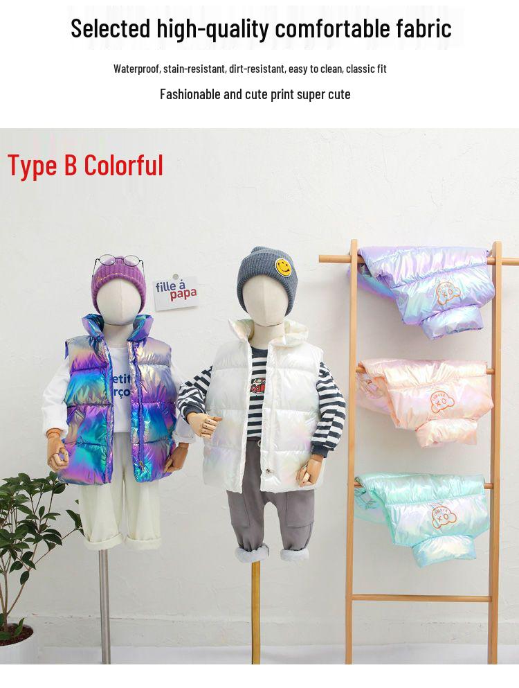 Waschfreie glänzende Daunenweste für Jungen und Mädchen mit Stehkragen - Herbst/Winter