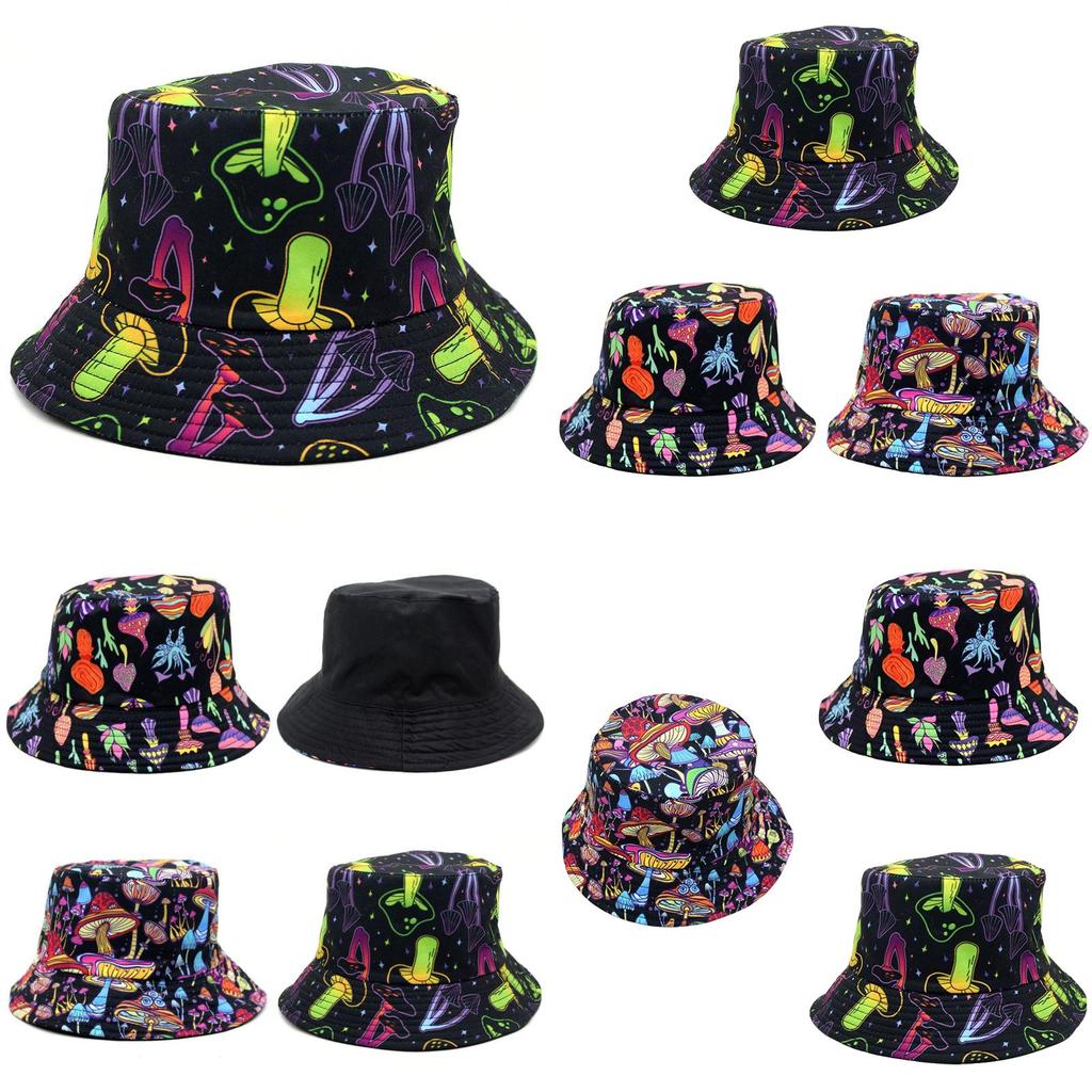Colorful Mushroom Print Fisherman Hat Bucket For Outdoor Sports And Sunshade Unisex