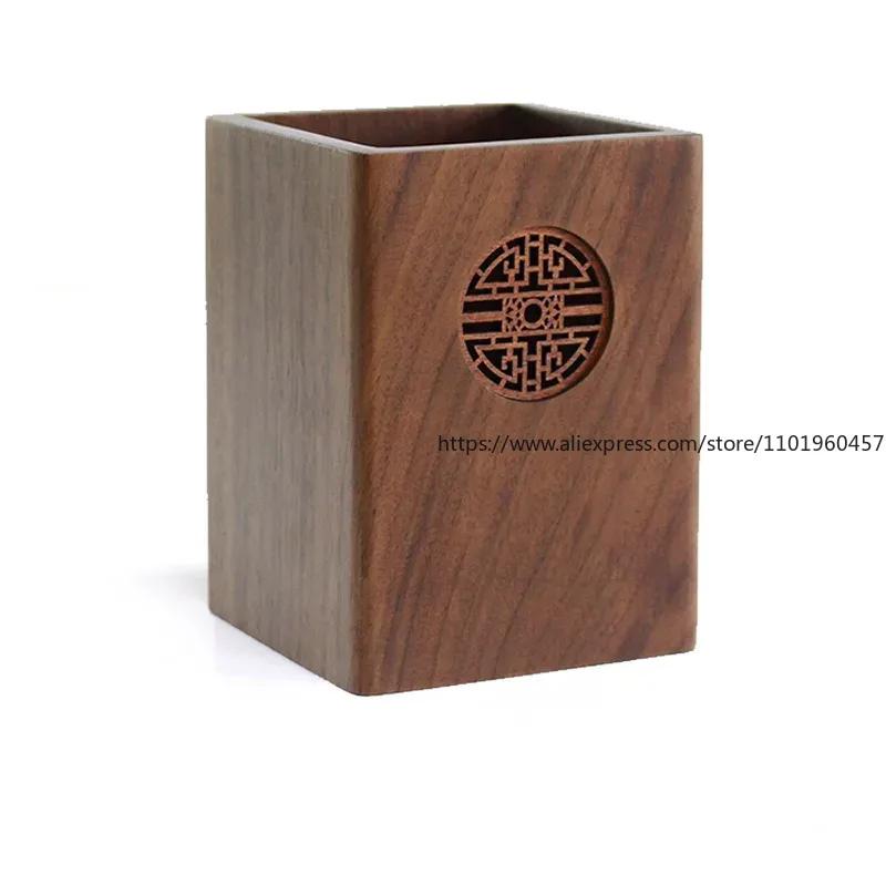Walnut Solid Wood Pen Holder Office Supplies Pencil Storage Box Office Desk Accessories