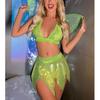 Women Sexy Fairy Costume Cosplay Bikini Swimsuit Halter Bra Thong Mini Skirt Oversleeves Wings
