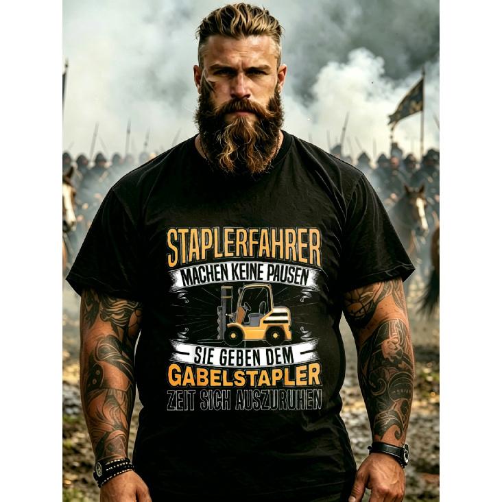 Men'S Black T-Shirt Forklift Operator Graphic Print With German Text And Forklift Design For Work And Casual Wear, PLUS SIZE