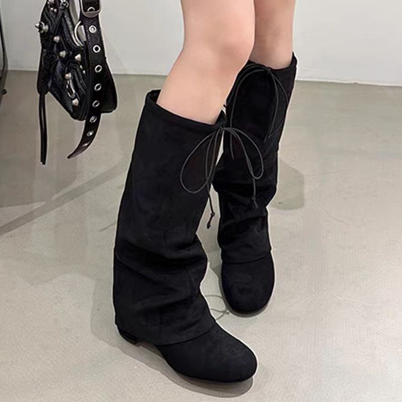 

Модные балетки Женские высокие сапоги Замшевая дизайнерская обувь Зимняя мода Платье Сапоги до колена Женские 2025 Новый тренд Готические Челси Botas Mujer 38 чёрный