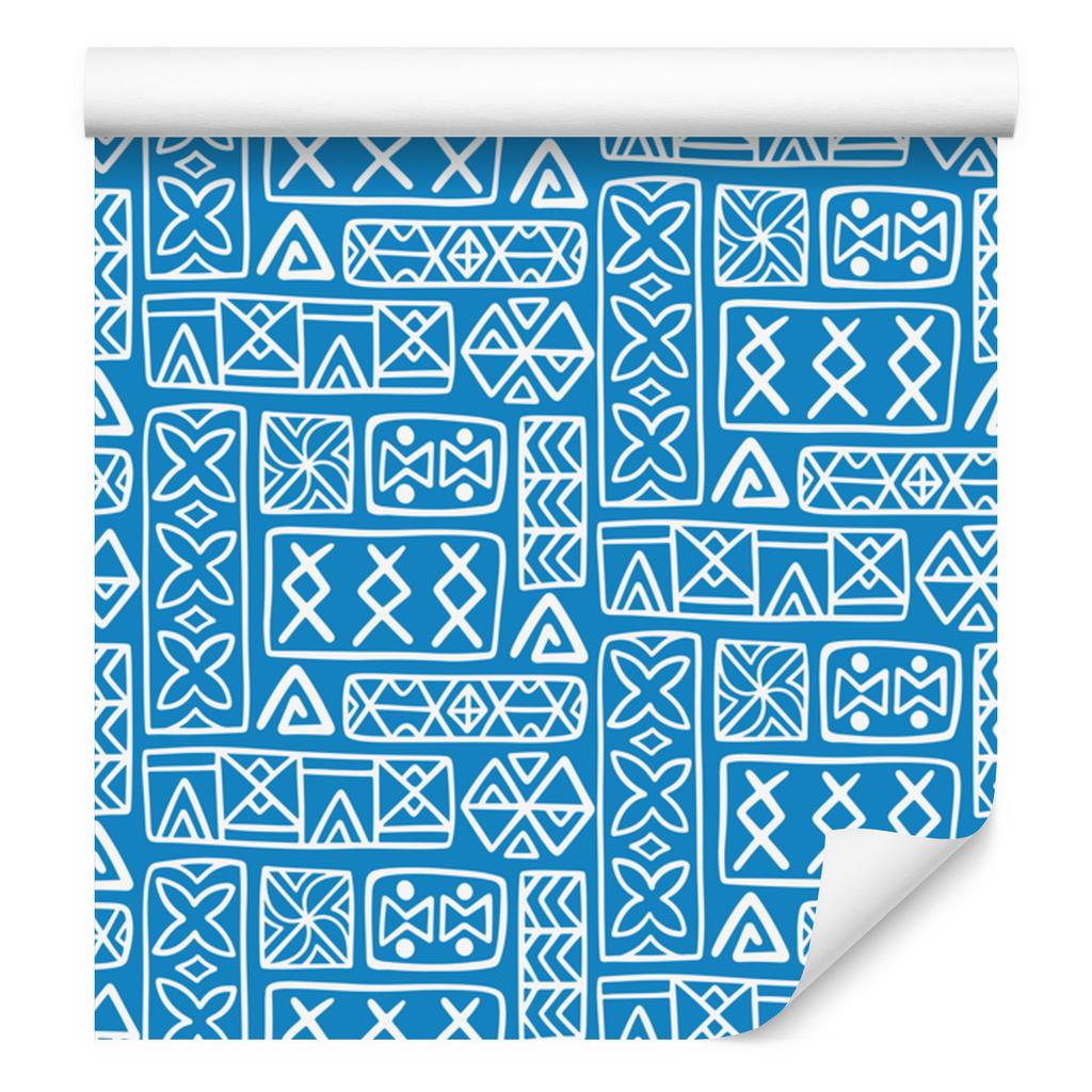 Polynesian Geometric Pattern Wallpaper Azure and Blue 50x1000