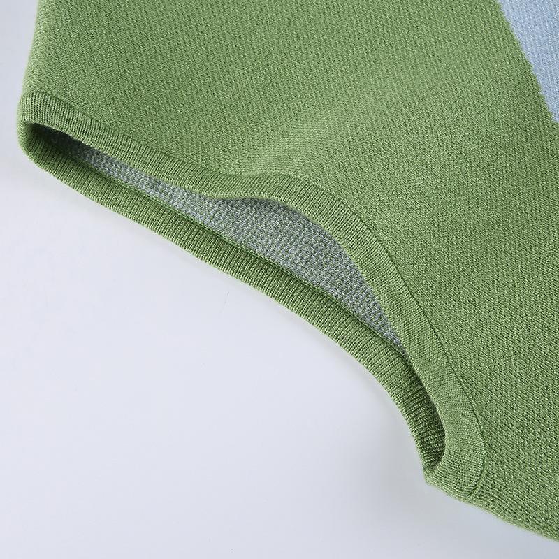 Síťový trend Nové geometrické prošívání Kontrast barvy Tenký balíček Tužková sukně s kulatým výstřihem sukně bez rukávů Pletené dámské šaty