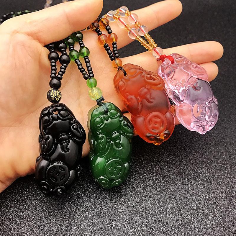Unisex Chinese Pixiu Pendant Necklace  Charm Jewelry Carved Blessing Bead Necklace Men Women Lucky Jewelry