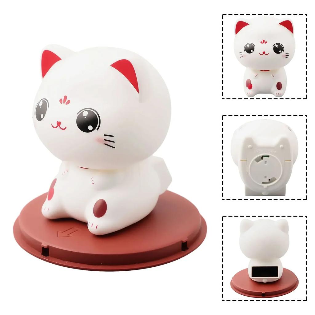 Solar Powered Automatic Nodding Cat Ornament for Home and Car Decoration Cute Cat Figurine Brings Good Luck and Happiness