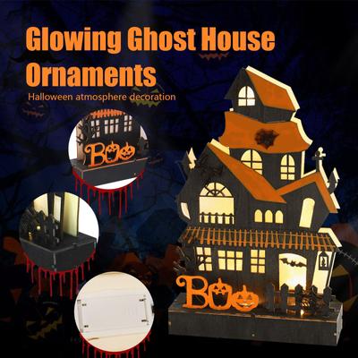 Halloween Wooden Table Lighting, Haunted House Luminous Ornaments, Halloween Table Decorations