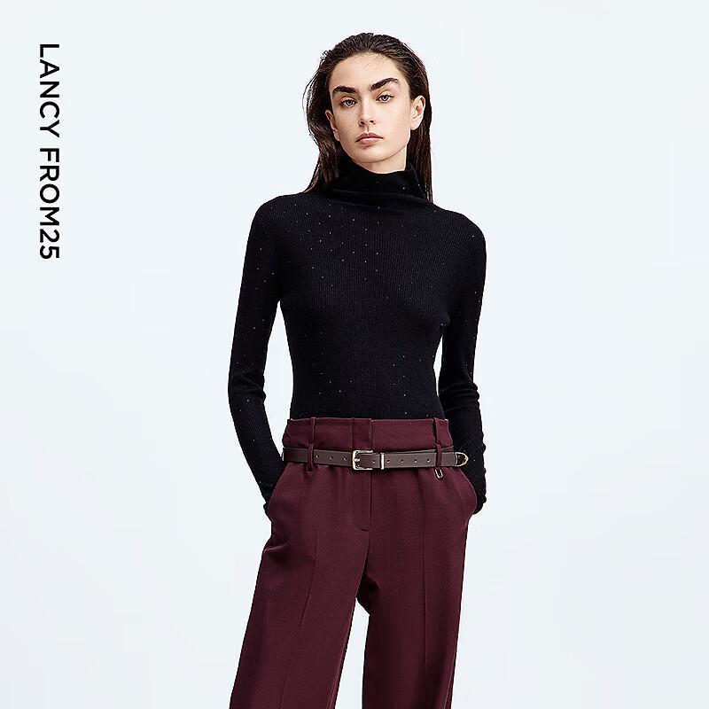

LANCY Rhinestone Turtleneck Knit Top L